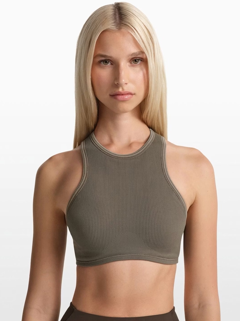 Nike x Skims Ribbed Racer front Bra | Dusty Oakmoss/Dune | XL